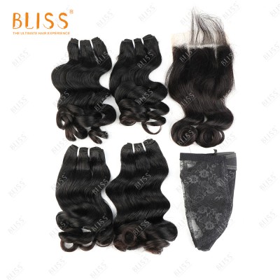 Bliss Brazilian Hair Bundles Cuticle Aligned Hair Deep Wave 4 Bundles with Closure Meche Bresilienne  Humain en Chine en Gros