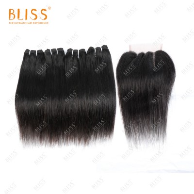 Bliss Brazilian Hair Bundles Cuticle Aligned Hair Straight 4 Bundles with Closure Meche Bresilienne  Humain en Chine  en Gros